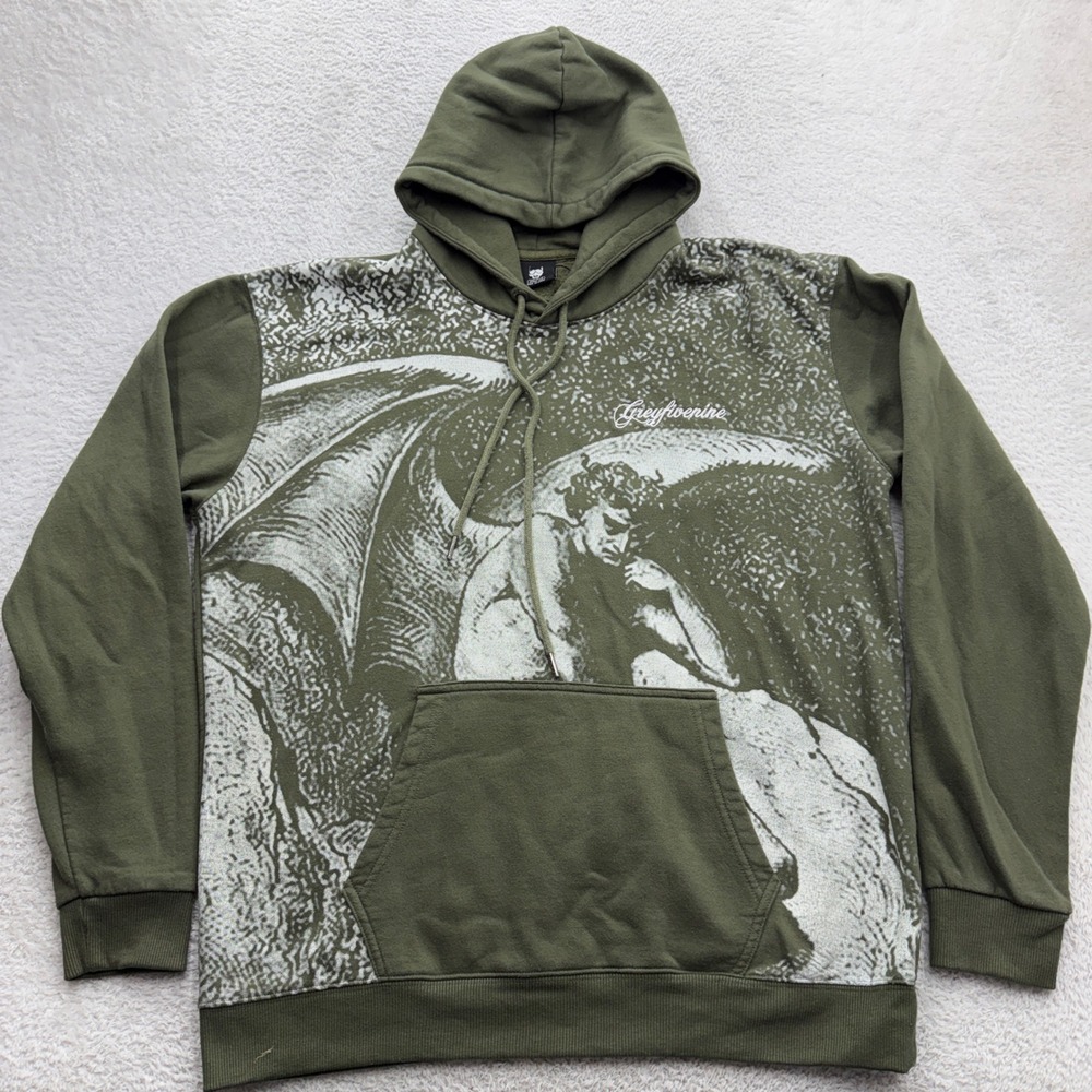 G59 Records Greyfivenine Mens XL Inferno Green Graphic Angel Demon Hoodie